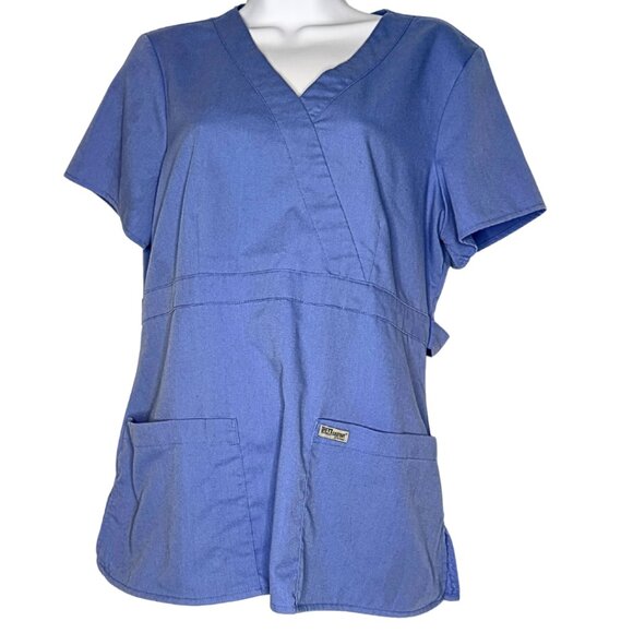 Grey’s Anatomy Mock Wrap Scrub Top – Soft Blue, Size M - Picture 7 of 7